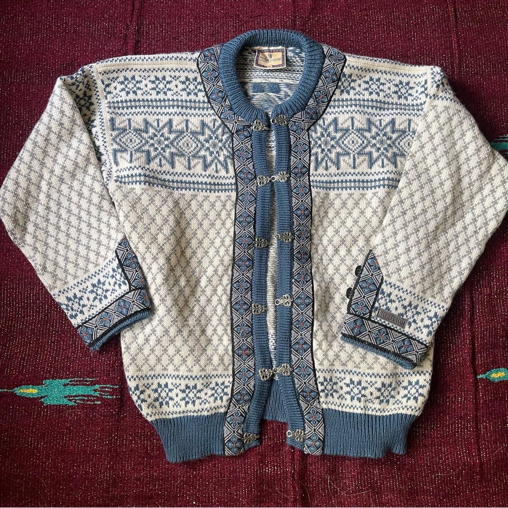 Vintage Dale of Norway Wool Cardigan with Pewter Clasps